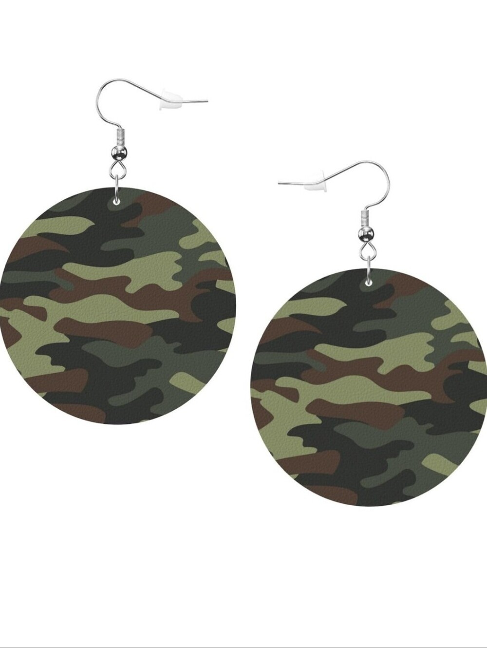 Camouflage Round Dangle Earrings - Green/Brown/Black
